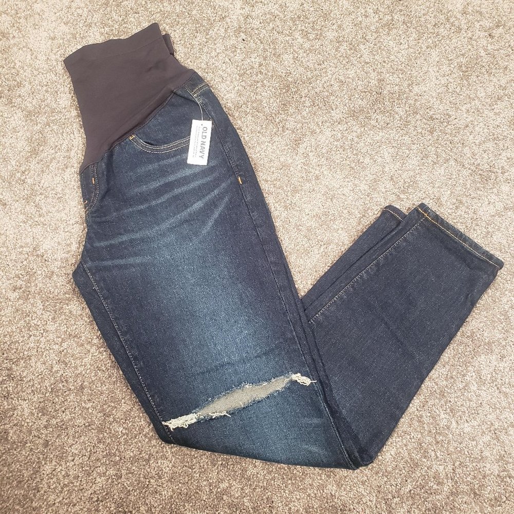 NWT Old Navy Maternity Jeans Distressed Full Panel Straight Leg Size 4 / A137